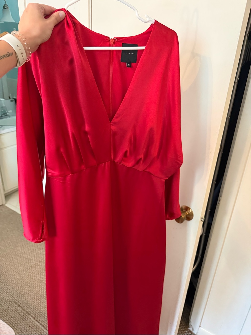 Alex Marie Red Silk Long sleeve Dress